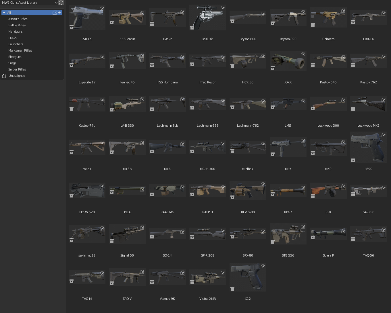 Open3DLab • MW2 2022 Weapons asset library